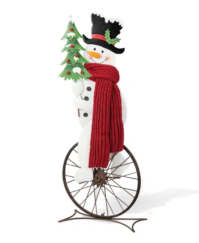 Glitzhome 32" H Metal Snowman Riding Bike Porch Decor In Multi