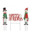 Glitzhome 32"h Set Of 3 Christmas Metal Snowman And Happy Holidays Yard Stake In Multi