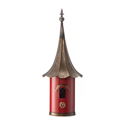 Glitzhome 32in Farmhouse Metal Pagoda Bird House In Red