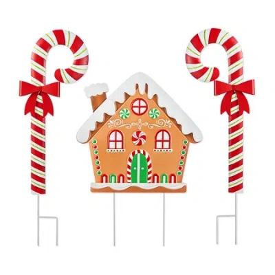 Glitzhome 33"h Metal Christmas Gingerbread House And Candy Cane Christmas Yard Art In Multi