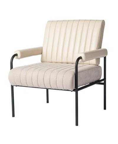 Glitzhome 34" Leatherette Mid-century Modern And Fabric Combination Armchair In Off-white