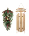 Glitzhome 34.25"â Wooden Christmas Sleigh Porch Decor In Multi