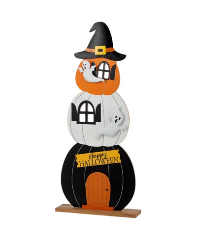 Glitzhome 35" Halloween Wooden Pumpkin Haunted House Porch Decor In Multi