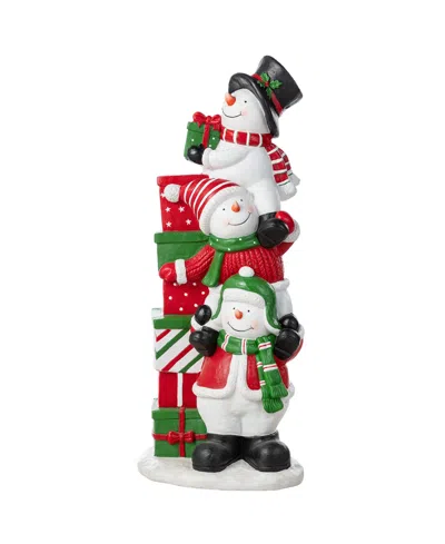 Glitzhome 35.25" Resin Christmas Stacked Snowman Porch Decor In Multi