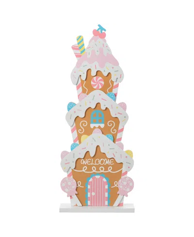 Glitzhome 35.25" Wooden Christmas Gingerbread House Porch Decor In Multi