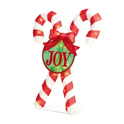 Glitzhome 35.5" Lighted Candy Cane Christmas Yard Art In Red
