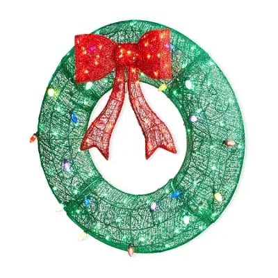 Glitzhome 35.5" Lighted Mesh Wreath Christmas Yard Art In Green