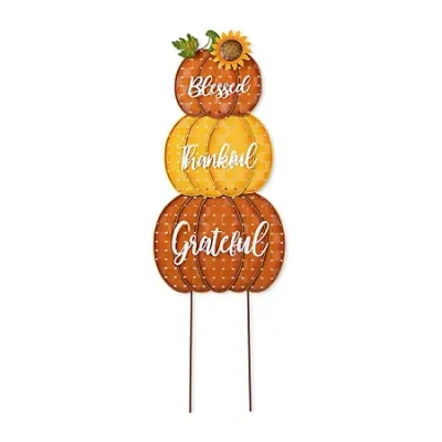 Glitzhome "35.5"" Metal Stacked Pumpkins" Thanksgiving Yard Art In Multi