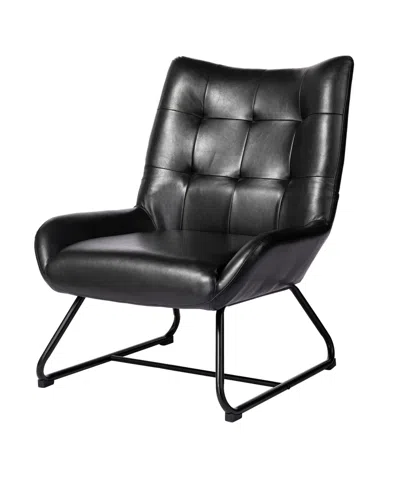 Glitzhome 35.75" Leatherette Mid-century Modern Wingback Accent Chair In Black
