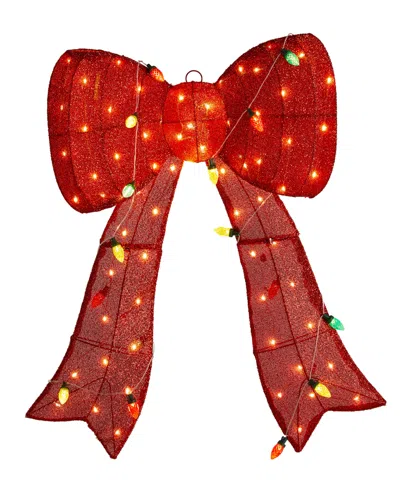 Glitzhome 35.75" Lighted Fabric 3d Christmas Bow In Multi