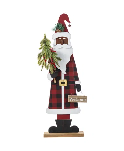 Glitzhome 35.75" Lighted Wooden Africa Santa Porch Decor In Multi