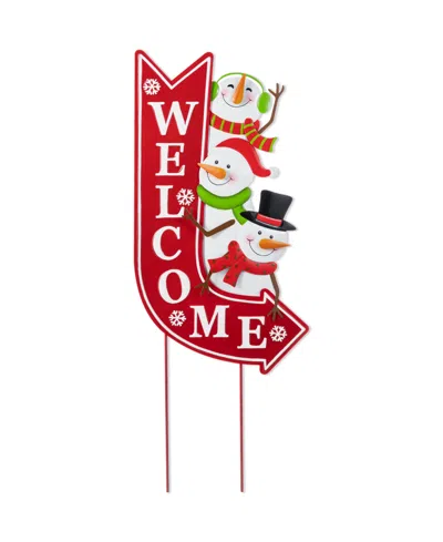 Glitzhome 35.75" Metal Christmas Snowmen Arrow Welcome Yard Stake In Multi