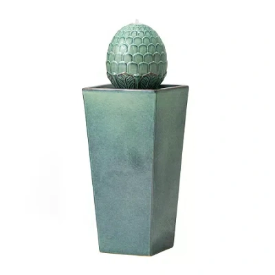 Glitzhome 35.75" Turquoise Ceramic Outdoor Fountains In Blue