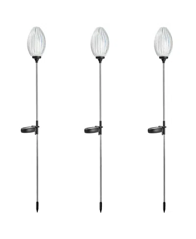 Glitzhome 36" H Set Of 3 Solar Powered Stake Oval Flower Light With Stainless Steel Pole In Multi