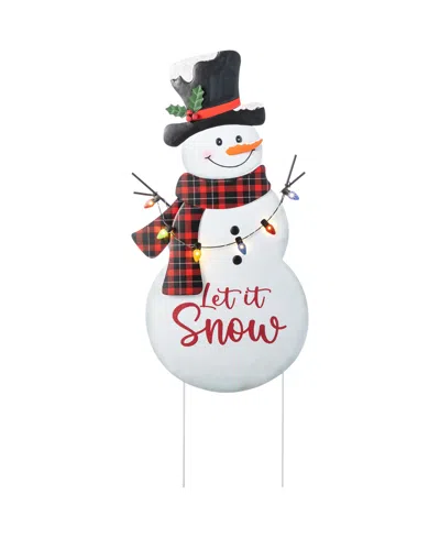 Glitzhome 36" Lighted Metal Christmas Let It Snow Snowman Yard Stake In Multi