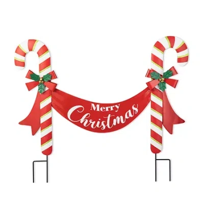 Glitzhome 36" Metal Candy Cane Christmas Yard Art In Red