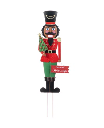 Glitzhome 36" Metal Christmas African Nutcracker Yard Stake In Multi