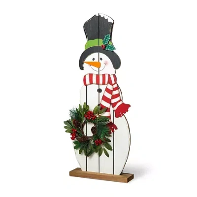 Glitzhome 36" Snowman With Floral Wreath Christmas Porch Sign In Red