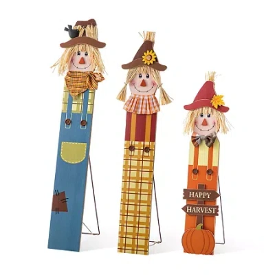 Glitzhome 36"h Fall Wood Sacrecrow Family Porch Decor Thanksgiving Porch Sign In Multi