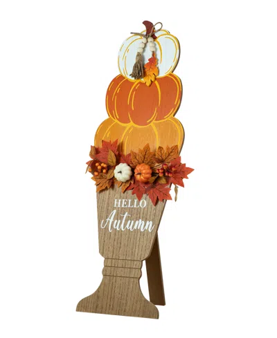 Glitzhome 36"h Fall Wooden Stacked Pumpkin With Urn Porch Decor In Multi