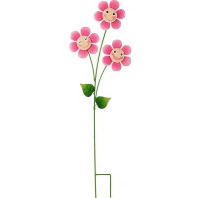 Glitzhome 36"h Garden Metal Triple Happy Face Flower Yardstake Or Wall Decor In Multi