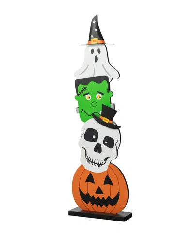 Glitzhome 36"h Halloween Wooden Stacked Ghost Frankenstein Skull Pumpkin Porch Decor In Multi
