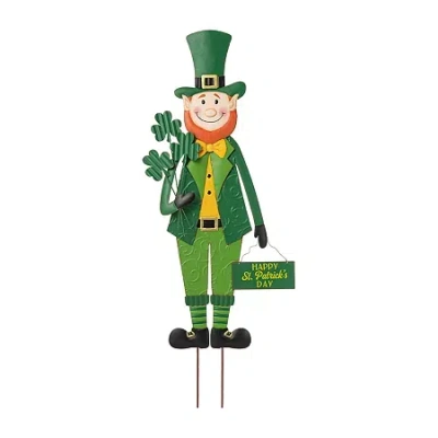 Glitzhome 36"h St.patrick's Leprechaun Stake Holiday Yard Art In Green