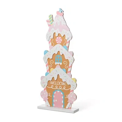 Glitzhome 36"h Wooden Christmas Gingerbread House Christmas Porch Sign In Multi