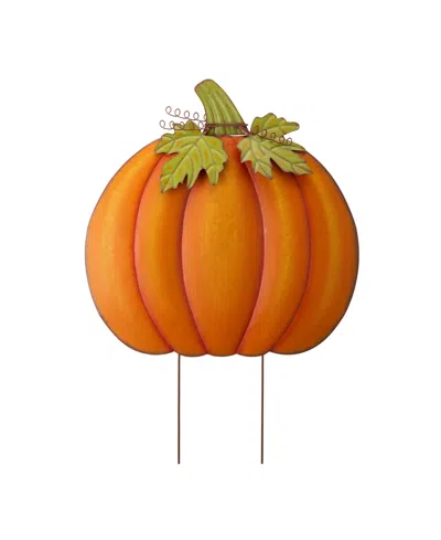 Glitzhome 37.5"h Fall Oversized Metal Pumpkin Yard Stake Or Wall Decor In Multi