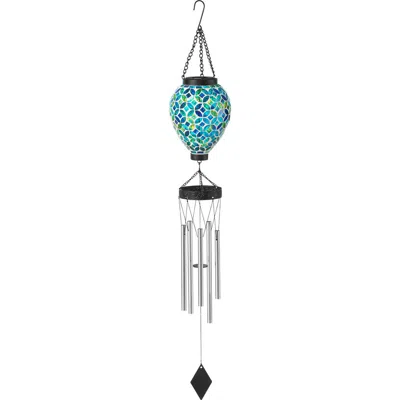Glitzhome 37"h Solar Lighted Metal And Glass Mosaic Windchime In Multi