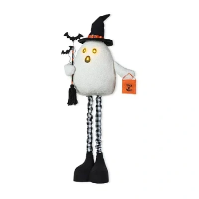 Glitzhome "38"" Lighted Fabric Ghost Porch Decor" Halloween Porch Sign In White