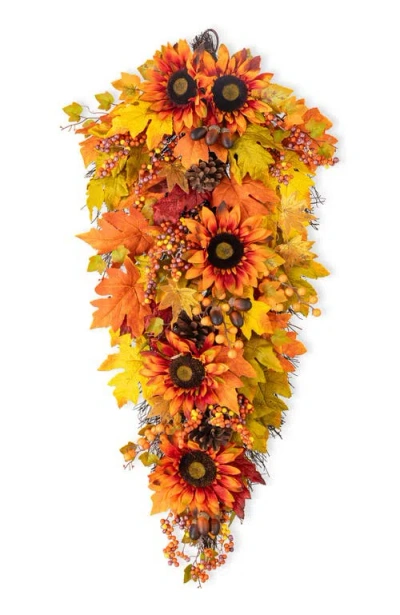 Glitzhome 38"h Fall Oversized Sunflower Teardrop In Orange