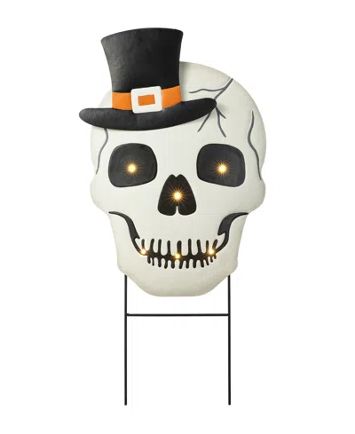 Glitzhome 38"h Lighted Halloween Metal Skull Yard Stake With Timer In Multi