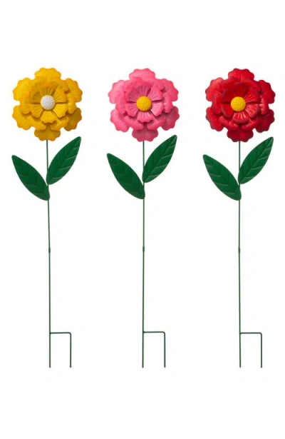 Glitzhome 39.5"h Set Of 3 Metal Dimensional Flowers Yardstake In Multi