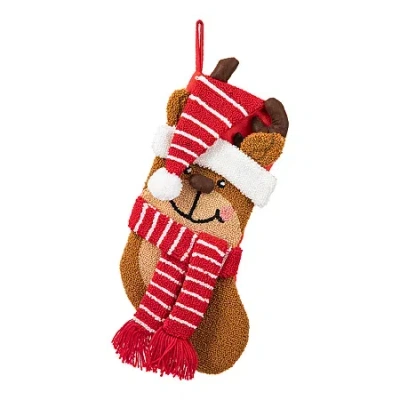 Glitzhome 3d Reindeer Hooked Christmas Stocking In Multi