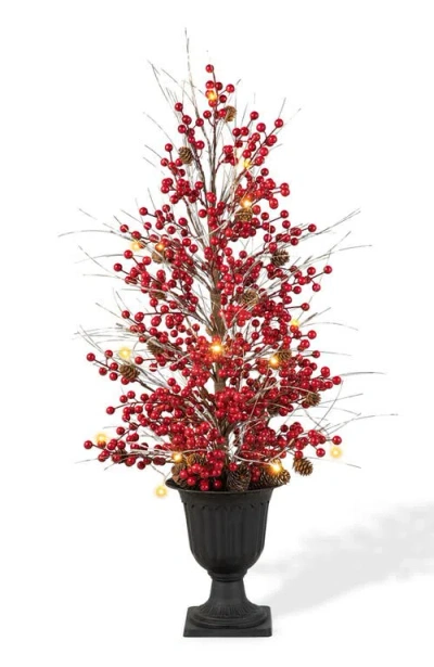 Glitzhome 3ft Christmas Lighted Berry And Pine Cone Urn Porch Tree With Timer In Red
