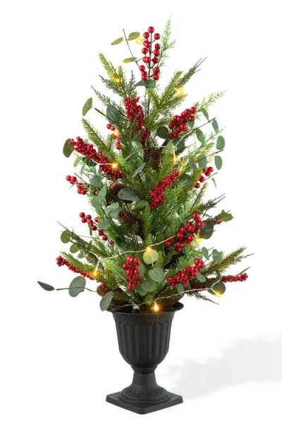 Glitzhome 3ft Christmas Lighted Pine Needle Urn Porch Tree With Timer In Green