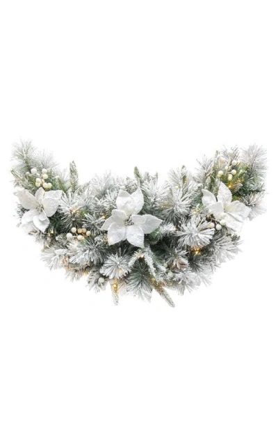 Glitzhome 3ft Lighted Christmas Swag With Poinsettia Berry & Timer In White