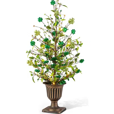 Glitzhome 3ft Lighted St. Patrick's Shamrock Urn Porch Tree With Timer In Multi