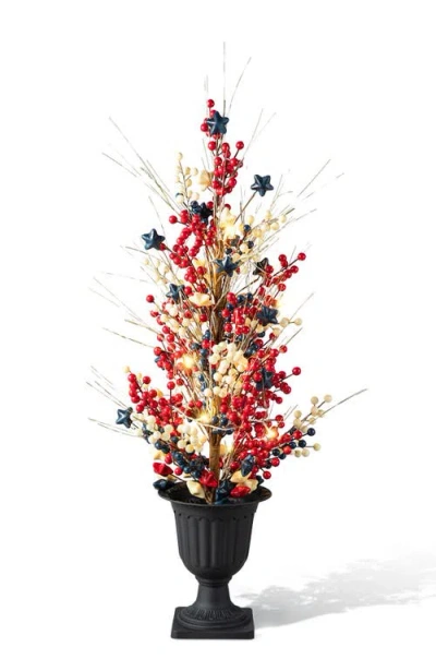 Glitzhome 3ft Patriotic Americana Lighted Berry Stars Urn Porch Tree With Timer In Multi