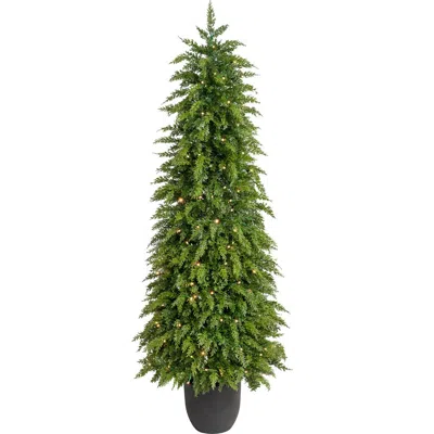 Glitzhome 3ft-5ft Pre-lit Christmas Artificial Cedar Porch Tree With Remote Controller In Green
