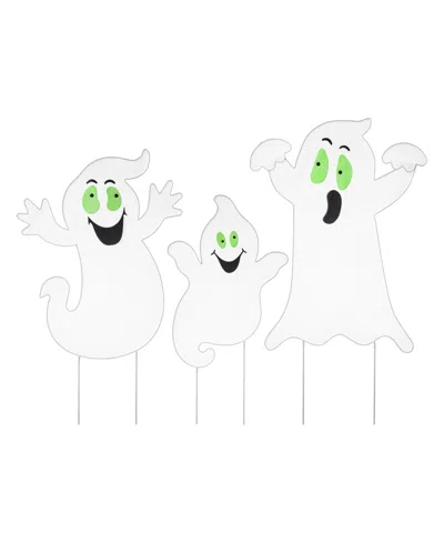Glitzhome 40" H Halloween Metal Mesh Glow In Dark Ghost Family Yard Stake, Set Of 3 In Multi