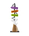 Glitzhome 41.75" Lighted Wooden Ghost's Broom Porch Decor