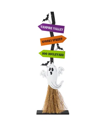 Glitzhome 41.75" Lighted Wooden Ghost's Broom Porch Decor In Multi