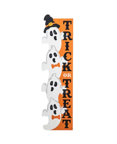 Glitzhome 42" Lighted Halloween Wooden Stacked Ghost With Trick Or Treat Porch Sign With Timer In Multi