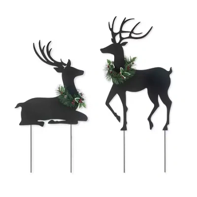 Glitzhome 42" Metal Silhouette Reindeers Christmas Yard Art In Black