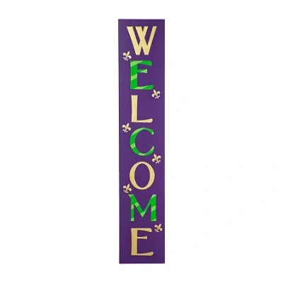Glitzhome 42" H Mardi Gras Welcome Wooden Porch Sign In Multi