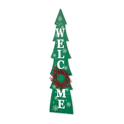 Glitzhome 42" Wood Welcome Christmas Porch Sign In Green