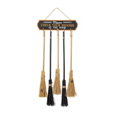 Glitzhome "42"" Wooden Brooms Parking Decor" Halloween Porch Sign In White