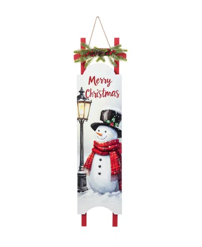 Glitzhome 42" Wooden Christmas Snowman Sleigh Porch Sign In Multi